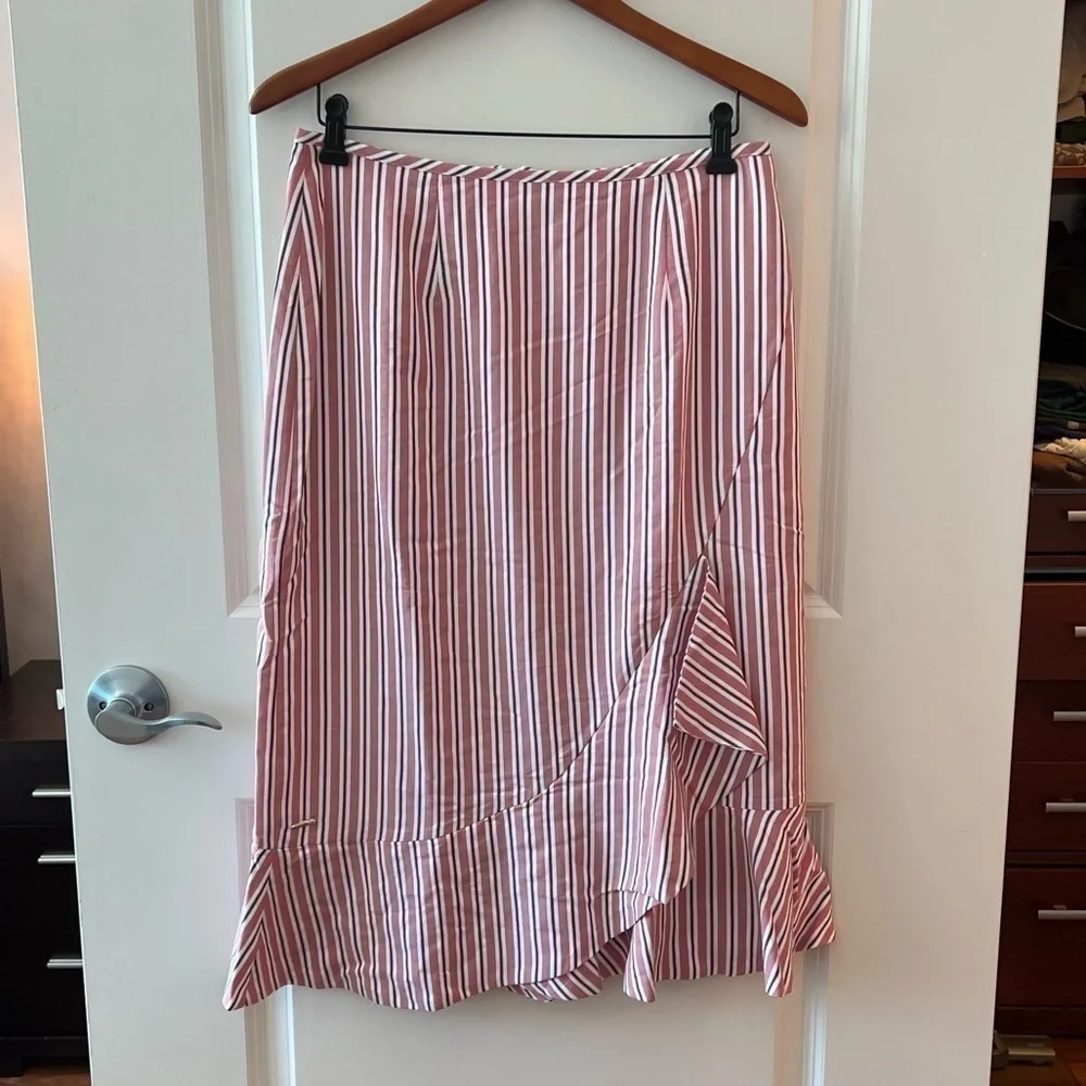 Ted Baker Corn Layered Striped Ruffle Hem Midi Pencil Skirt NWT